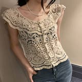 透かし編みメッシュニット フレンチ袖 カーディガン | shoppinggo | 詳細画像10 
