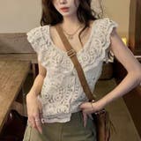 透かし編みメッシュニット フレンチ袖 カーディガン | shoppinggo | 詳細画像15 