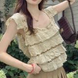 ベージュ | 透かし編みメッシュニット スクエアネック サマーニット | shoppinggo