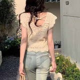 透かし編みメッシュニット フレンチ袖 ノースリーブトップス | shoppinggo | 詳細画像10 