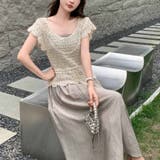 透かし編みメッシュニット フレンチ袖 ノースリーブトップス | shoppinggo | 詳細画像12 