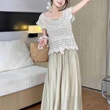 透かし編みメッシュニット フレンチ袖 ノースリーブトップス | shoppinggo | 詳細画像15 