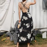 ブラック | キャミワンピース 花柄 バックオープン | shoppinggo