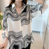 幾何学柄長袖シャツ 渦巻き 波柄プリントシャツブラウス | shoppinggo | 詳細画像4