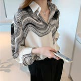 幾何学柄長袖シャツ 渦巻き 波柄プリントシャツブラウス | shoppinggo | 詳細画像5