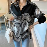 幾何学柄長袖シャツ 渦巻き 波柄プリントシャツブラウス | shoppinggo | 詳細画像12