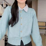 ブルー | シャツレイヤード 長袖ニットセーター 襟付き | shoppinggo