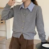 グレー | シャツレイヤード 長袖ニットセーター 襟付き | shoppinggo