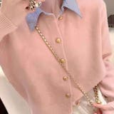 ピンク | シャツレイヤード 長袖ニットセーター 襟付き | shoppinggo