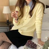 イエロー | シャツレイヤード 長袖ニットセーター 襟付き | shoppinggo