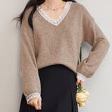 キャメル | ニットトップス レース切り替え レディース | shoppinggo