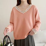 ピンク | ニットトップス レース切り替え レディース | shoppinggo