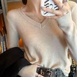 ベージュ | ニットソー Vネック ニットトップス | shoppinggo