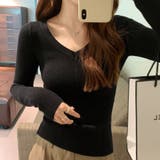 ブラック | ニットソー Vネック ニットトップス | shoppinggo