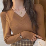 キャメル | ニットソー Vネック ニットトップス | shoppinggo