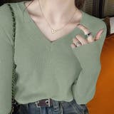 ライトグリーン | ニットソー Vネック ニットトップス | shoppinggo