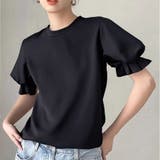 ブラック | 夏服Tシャツ パフスリーブトップス レディース | shoppinggo