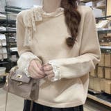ベージュ | ニットトップス レース切り替え レディース | shoppinggo