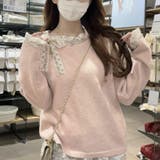 ピンク | ニットトップス レース切り替え レディース | shoppinggo