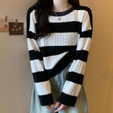 ニットトップス ボーダー柄 ニットソー レディース シンプル セーター | shoppinggo | 詳細画像2 