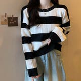 ニットトップス ボーダー柄 ニットソー レディース シンプル セーター | shoppinggo | 詳細画像6 