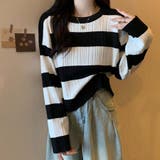 ニットトップス ボーダー柄 ニットソー レディース シンプル セーター | shoppinggo | 詳細画像7 