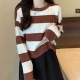 ニットトップス ボーダー柄 ニットソー レディース シンプル セーター | shoppinggo | 詳細画像11 