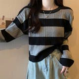 ニットトップス ボーダー柄 ニットソー レディース シンプル セーター | shoppinggo | 詳細画像16 