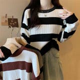 ニットトップス ボーダー柄 ニットソー レディース シンプル セーター | shoppinggo | 詳細画像17 