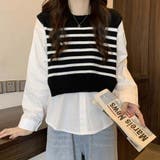 ニットセーター ニット切り替え シャツ | shoppinggo | 詳細画像3 