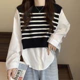 ニットセーター ニット切り替え シャツ | shoppinggo | 詳細画像4 