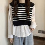 ブラック | ニットセーター ニット切り替え シャツ | shoppinggo