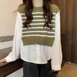 キャメル | ニットセーター ニット切り替え シャツ | shoppinggo