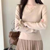 ベージュ | ニットセーター レース切り替え ニットソーレディース | shoppinggo