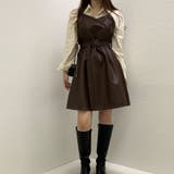 フレアキャミワンピース ジャンパ―スカート フェイクレザーワンピース | shoppinggo | 詳細画像3