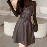 フレアキャミワンピース ジャンパ―スカート フェイクレザーワンピース | shoppinggo | 詳細画像5