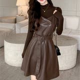 フレアキャミワンピース ジャンパ―スカート フェイクレザーワンピース | shoppinggo | 詳細画像6