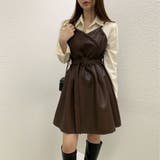 ブラウン | フレアキャミワンピース ジャンパ―スカート フェイクレザーワンピース | shoppinggo