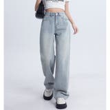 ライトブルー | ラインストーンデニムパンツ ビジュジーパン ベルボトム | shoppinggo