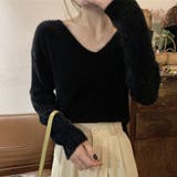 ブラック | ニットセーター Vネック シャギーニット | shoppinggo