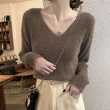 ブラウン | ニットセーター Vネック シャギーニット | shoppinggo