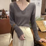 グレー | ニットセーター Vネック シャギーニット | shoppinggo