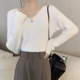 ホワイト | ニットセーター Vネック シャギーニット | shoppinggo