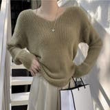 オリーブ | ニットセーター Vネック シャギーニット | shoppinggo