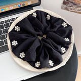 ブラック | シュシュ ヘアゴム パール付き | shoppinggo