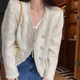 ベージュ | ジャケット ツイード柄 ノーカラー | shoppinggo