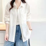 ホワイト | シャツカーディガン 3Dフラワープリント 透け感 | shoppinggo