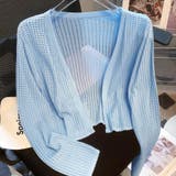 ブルー | サマーカーディガン 透かし編み Vネックカーディガン | shoppinggo