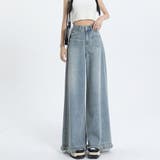 ワイドデニムパンツ ハイウエスト 裾フリンジ | shoppinggo | 詳細画像2 