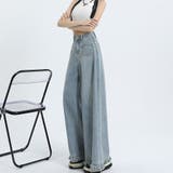 ワイドデニムパンツ ハイウエスト 裾フリンジ | shoppinggo | 詳細画像3 